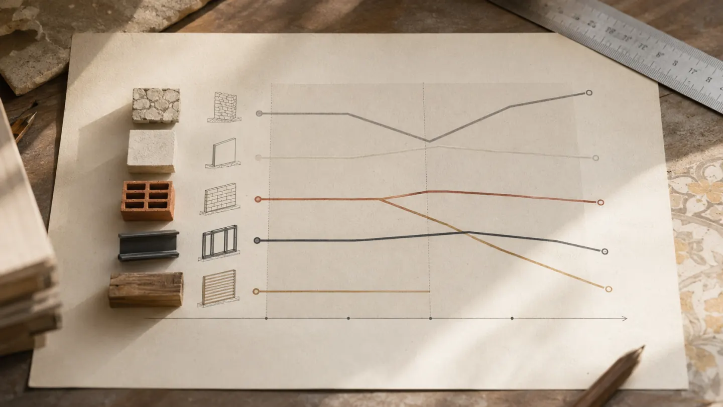 Gráfico editorial de índices de materiales con líneas divergentes y eje fechado 2024-2025, sin simular una serie no citada