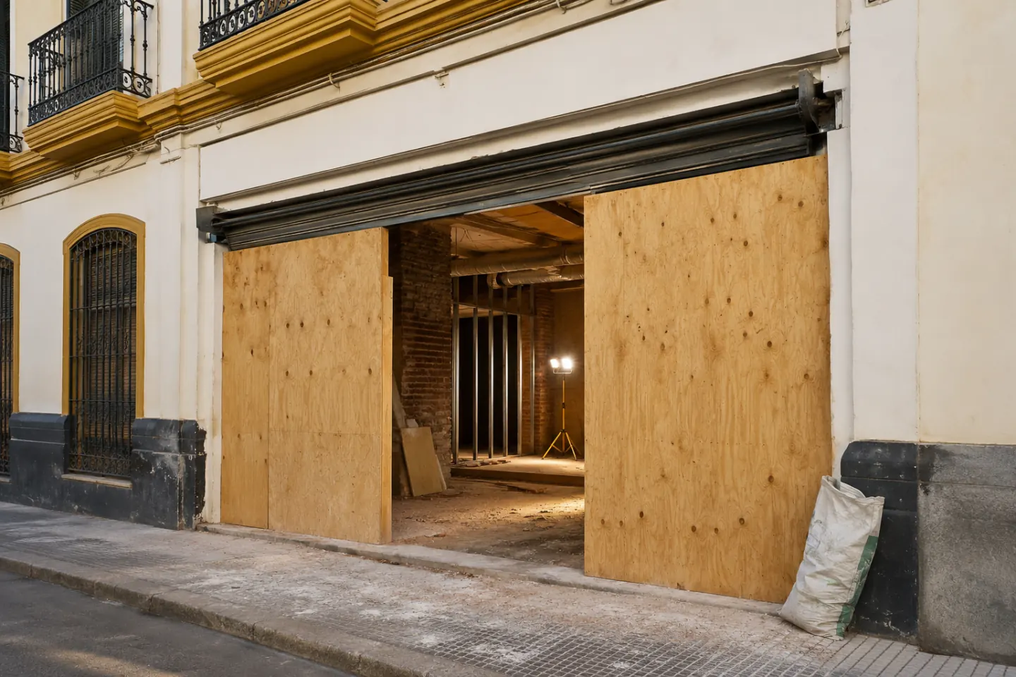 Local en planta baja con el escaparate cegado y obra en el interior